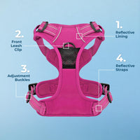 Dog Harness Dual Leash Attachment No-Pull Control Adjustable Soft But Strong Pet Harness For Medium And Large Dogs With 3M Reflective Technology - Fuchsia, S (Chest: 16 - 20