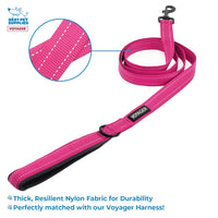 Voyager Step-in Lock Dog Harness w Reflective Dog Leash Combo Set with Neoprene Handle 5ft - Supports Small, Medium and Large Breed Puppies/Cats by Best Pet Supplies - Fuchsia/Black Trim, S