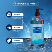 Bella Vita Luxury Skai Aquatic Unisex Body Wash Refreshing Shower Gel for Deep Cleansing, Hydrating & Moisturising Skin with Aloe Vera 500 Ml
