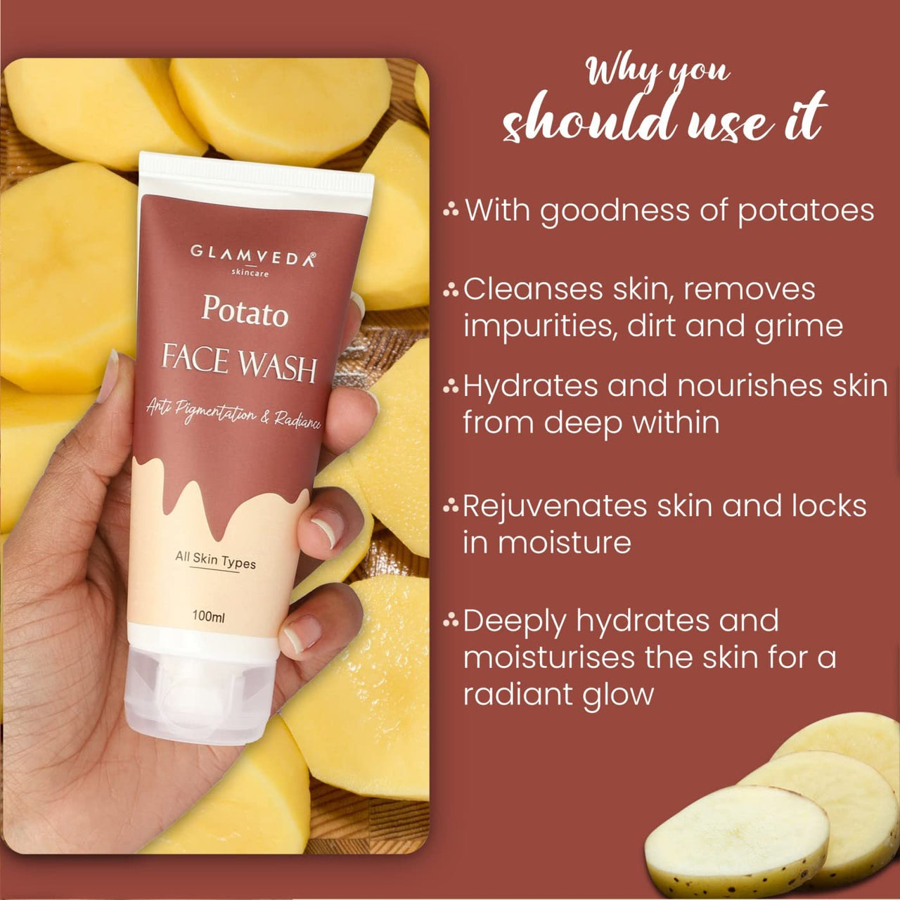 Glamveda Potato Anti Pigmentation Face wash | Reduces Hyperpigmentation & Clarifies skin | No Paraben, SLS, silicone | All Skin Types | Pack of 2