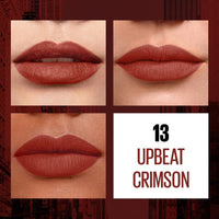 Maybelline New York Lipstick, Matte Finish, Non-Sticky and Non-Drying, Sensational Liquid Matte, 13 Upbeat Crimson, 7ml