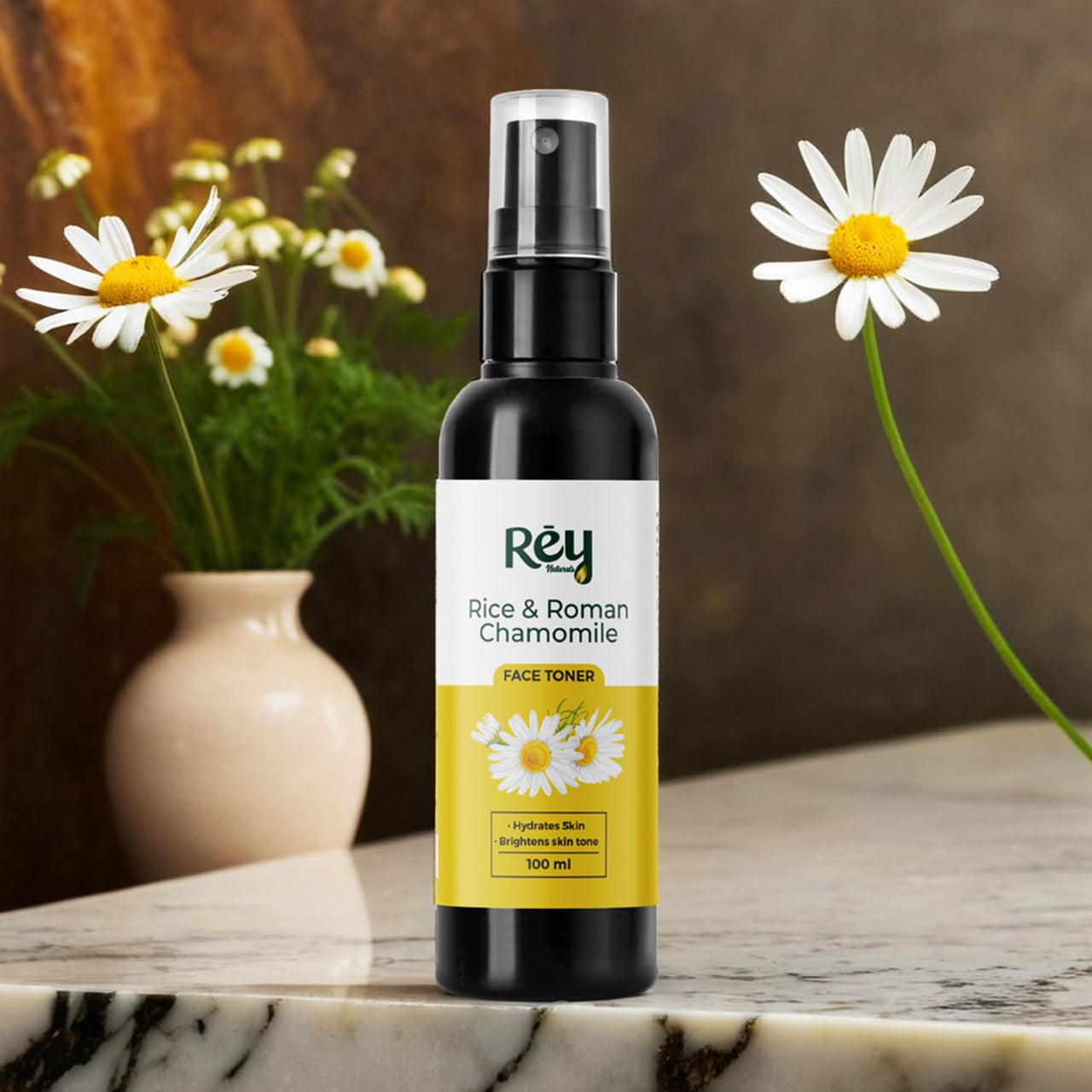 Rey Naturals Aqua Range | Roman Chamomile Plus Rice Toner For Glowing Skin - 100ml | Non-Oily Rice Water Toner Korean For Women & Men | Toner For Clear, Glass & Smooth Skin | For All Skin Types