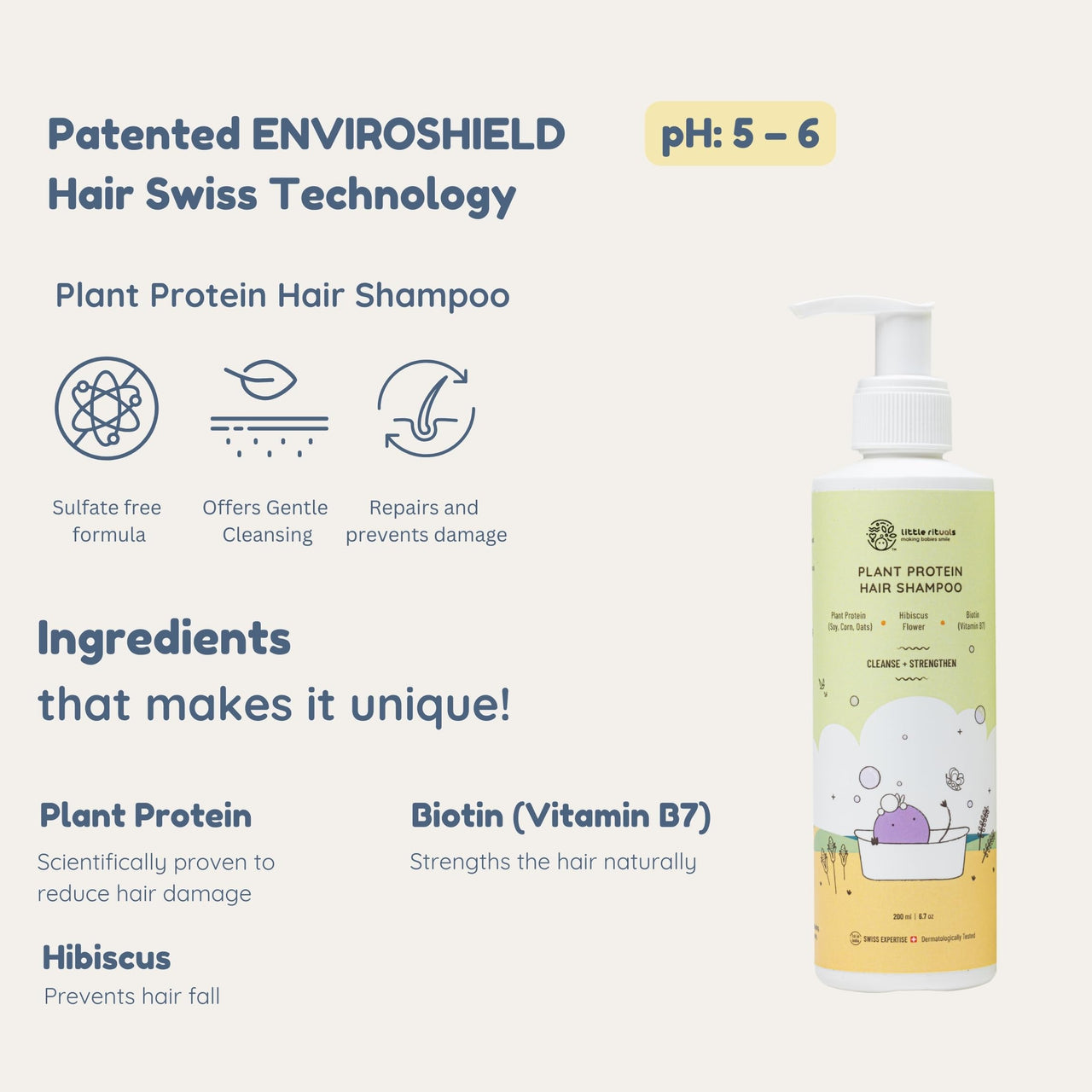 Little Rituals Plant Protein Hair Tear Free Baby Shampoo | Biotin | Chlorine & Hard Water Protection | Urban Dust & Pollution Defense | Natural Shine & Strong Hair for Babies & Kids | Natural & Plant Based | MADE SAFE | pH Balanced | 200ml