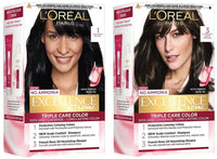 L'OREAL PARIS Excellence Creme Hair Color, 3 Dark Brown/Natural Darkest Brown, 72ml+100g & L'Oréal Paris Excellence Creme Hair Color, 1 Black, 72ml+100g
