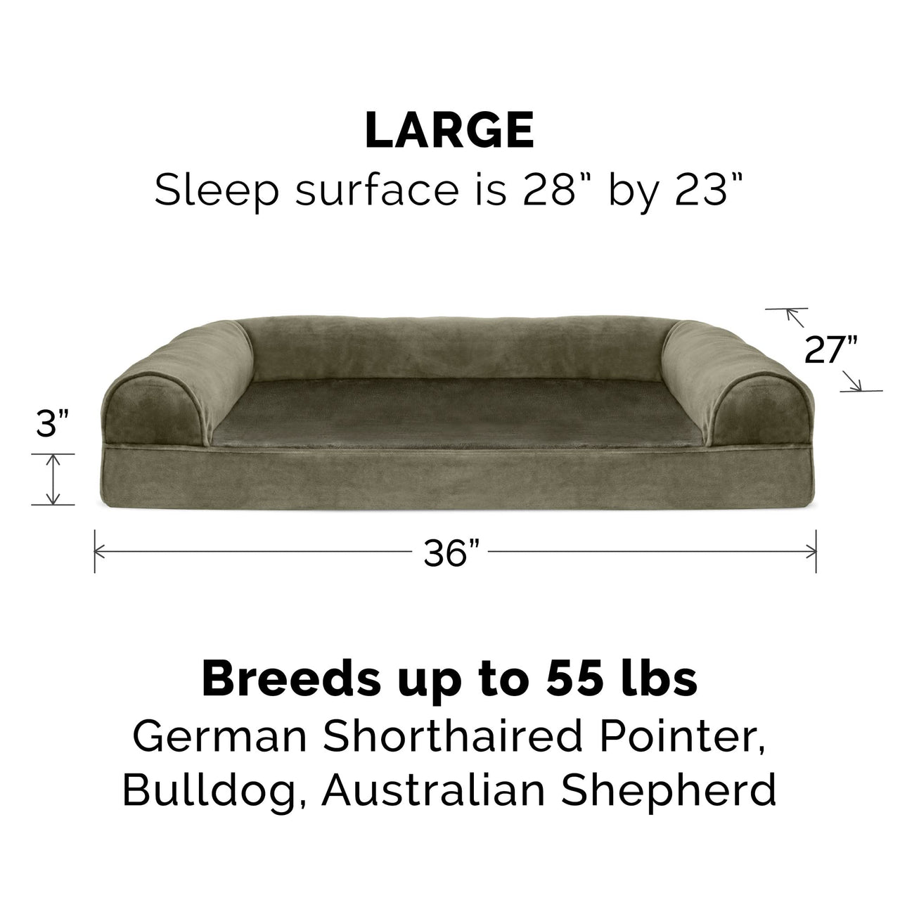 Furhaven Replacement Dog Bed Cover Faux Fur & Velvet Sofa-Style, Machine Washable - Dark Sage, Large Cover Only 36.0"L x 27.0"W x 0.3"Th (Faux Fur & Velvet) Dark Sage