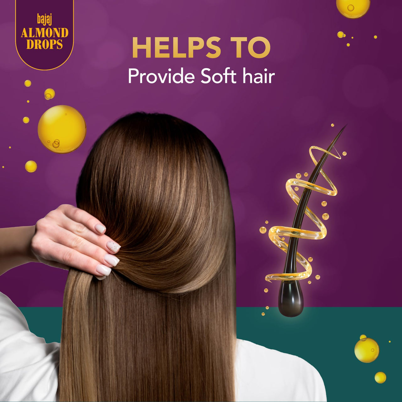 Bajaj Almond Drops Hair Serum 50 ml, Contains Almond Oil and Vitamin E Hair Serum For Dry Frizzy Hair, Nourishing Hair Serum