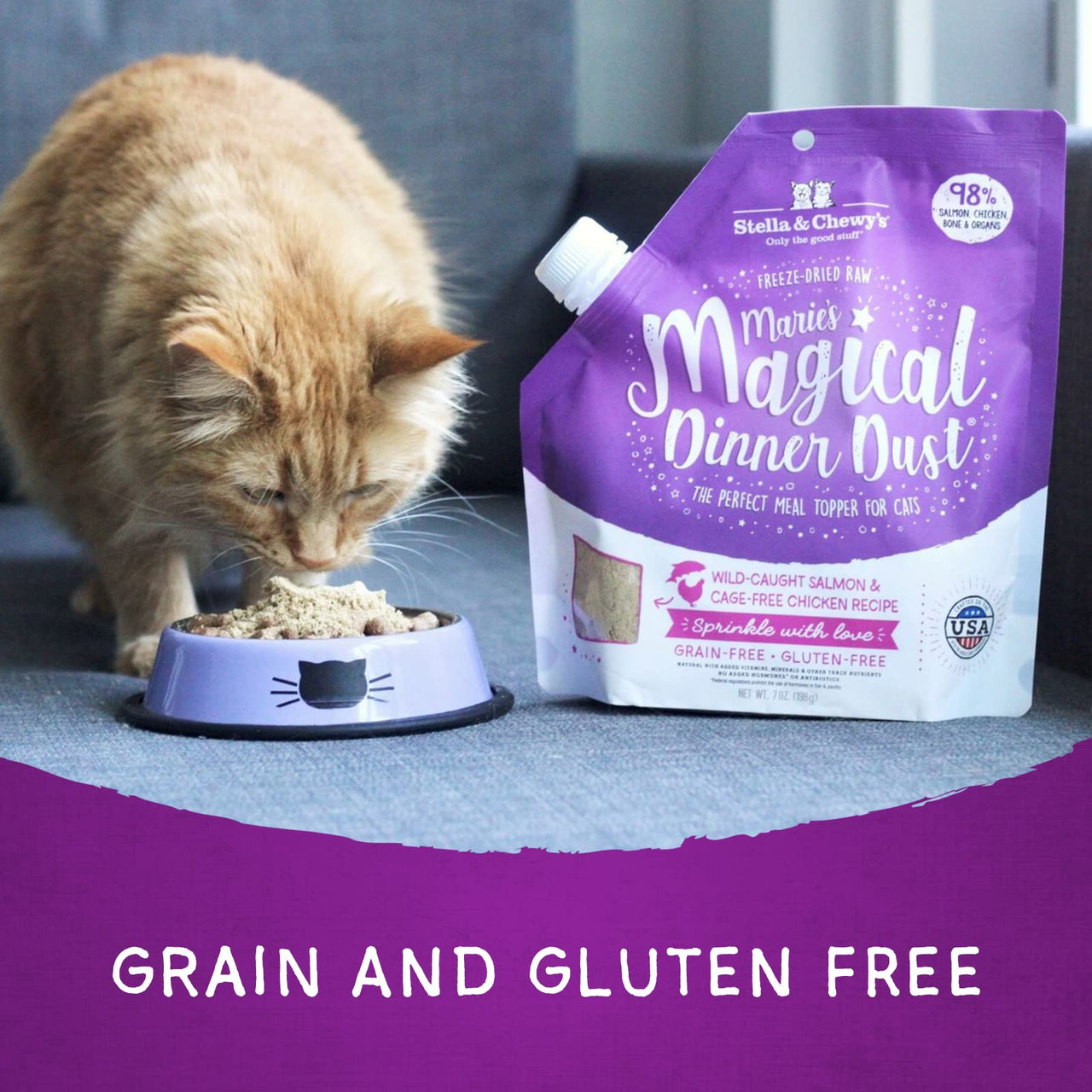 Stella & Chewy's  Freeze-Dried Raw Marie’s Magical Dinner Dust – Grain Free, Protein Rich Cat & Kitten Food Topper – Wild-Caught Salmon & Cage-Free Chicken Recipe – 7 oz Bag Salmon & Chicken 7 Ounce (Pack of 1)