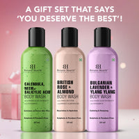 Botanic Hearth Body Wash Set of 3 – British Rose, Neem & Lavender | Hydrating & Purifying Shower Gel | Deep Cleansing, Refreshing & Nourishing | For All Skin Types | 118ml Each