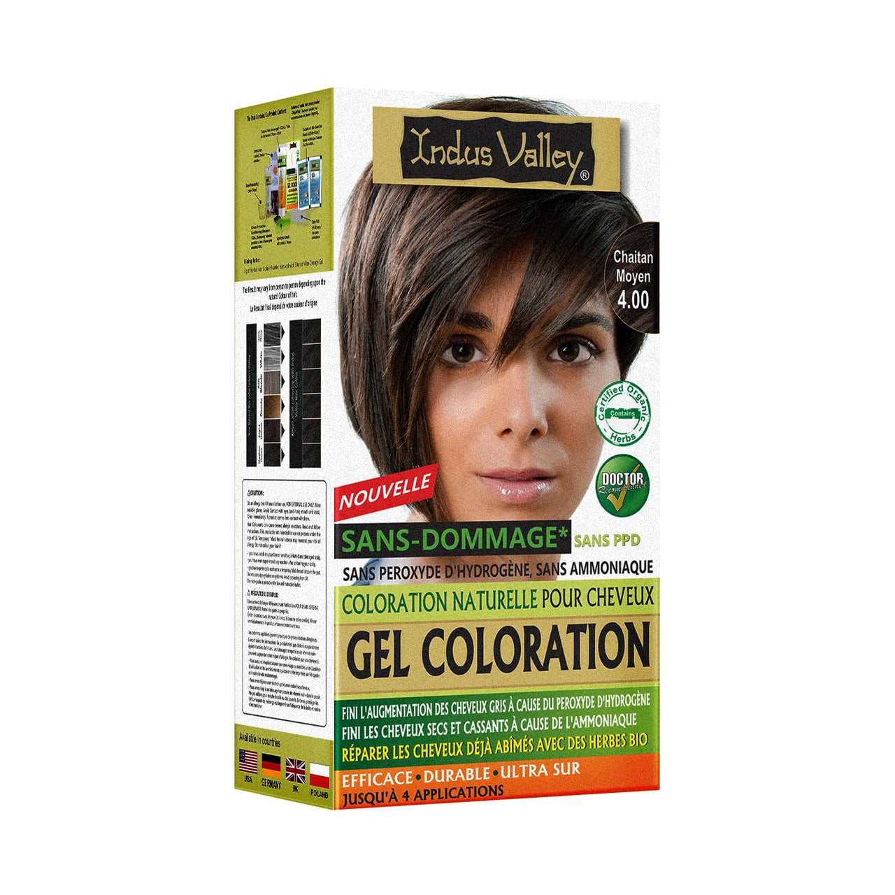 INDUS VALLEY Damage Free Natural Gel Hair Colour for Women | Ammonia & PPD Free Organic Hair Colour with 100% Grey Coverage, Long Lasting Conditioning Hair Color | Medium Brown 4.00-220 ml