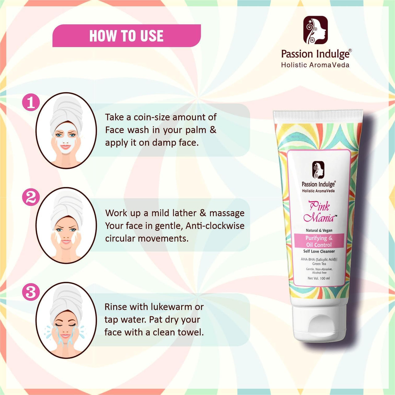 Passion Indulge Pink Mania Face Cleanser & Anti-Dandruff & Hair Fall Control Shampoo | Purifying & Oil Controlling with AHA BHA, Turmeric & Green Tea