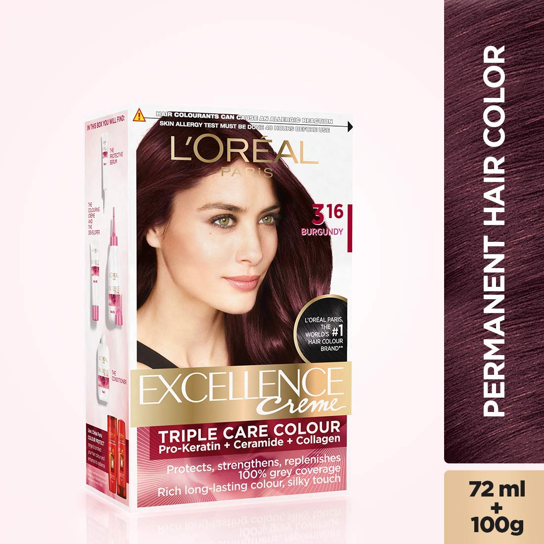 L Oréal Paris Excellence Creme Hair Color, 3.16 Burgundy, 72ml+100g & Excellence Creme Hair Color, 1 Black, 72ml+100g