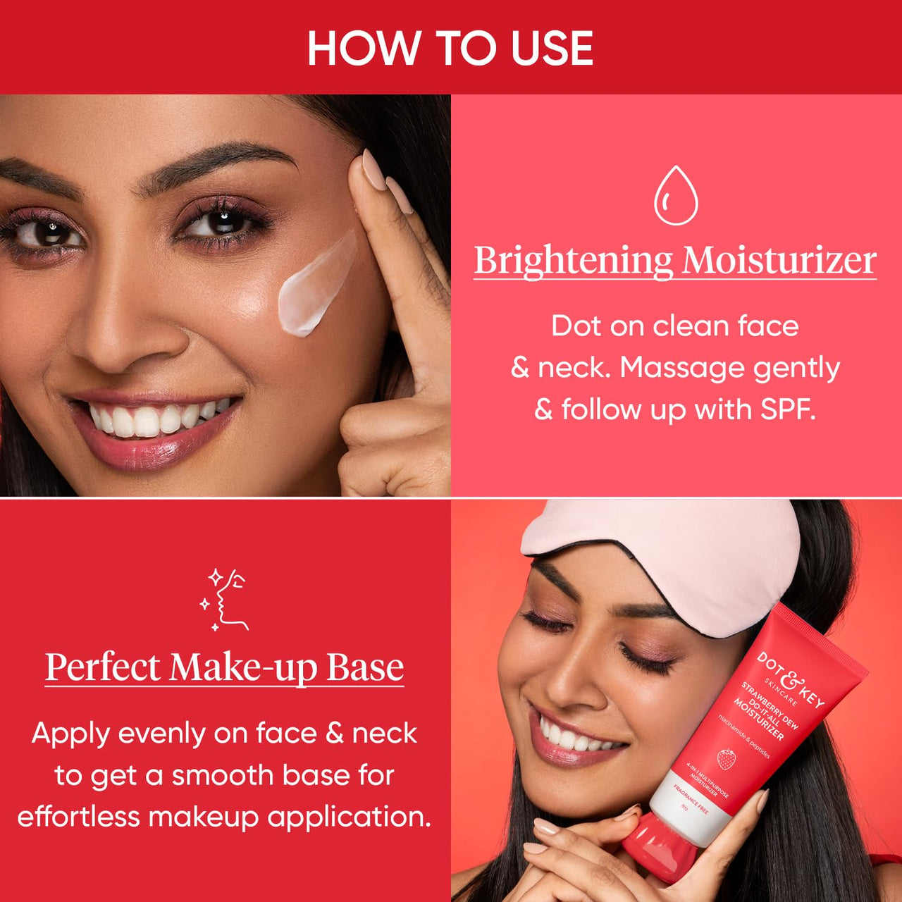 Dot & Key Strawberry Brightening Moisturizer | Niacinamide, Peptides & Hyaluronic Acid, Non-sticky, Brightens Skin, Intense Moisturization | Non-Comedogenic & Fragrance Free, Lightweight | 80g