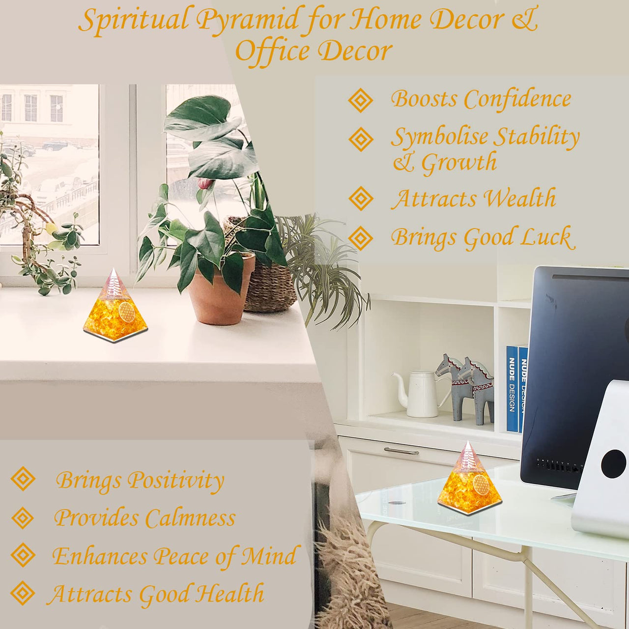 Orgone Pyramid | Citrine Orgonite Pyramid for Wisdom, Wealth & Success | Healing Crystal Gemstone Pyramid | Orgone Pyramid Crystal - Handmade In India