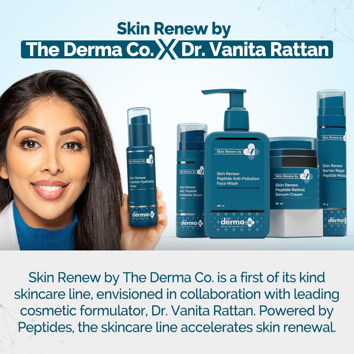 The Derma Co. X Dr.V Skin Renew Peptide Hydrating Toner With Hyaluronic Acid - 100 Ml, 1% Salicylic Acid, Unclogs Pores, Alcohol-Free
