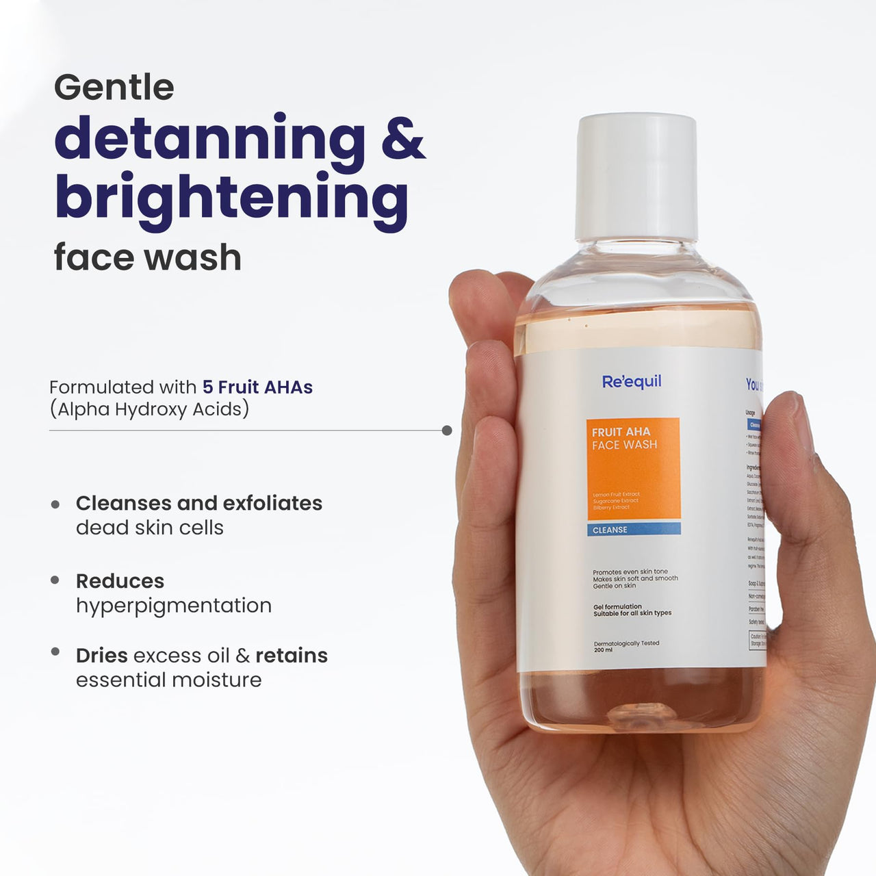 RE' EQUIL Fruit Aha Face Wash | Soap & Sulphate Free Cleanser | For Even & Brighter Skin Tone | Makes Skin Soft And Smooth | Gentle On Skin | All Skin Types | 200 Ml