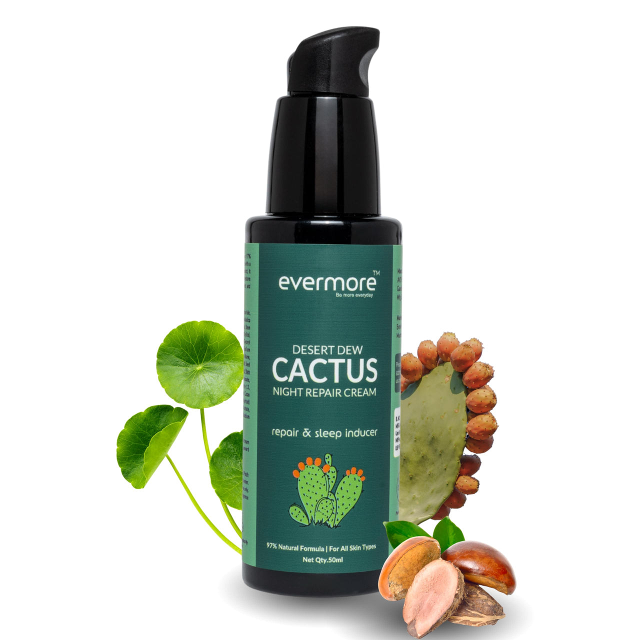 Evermore Cactus Night Cream for Reducing Fine Lines and Wrinkles, Hydration with Sleep Inducing Fragrance | For Women & Men | All Skin Types | 50ml (Pack of 1)