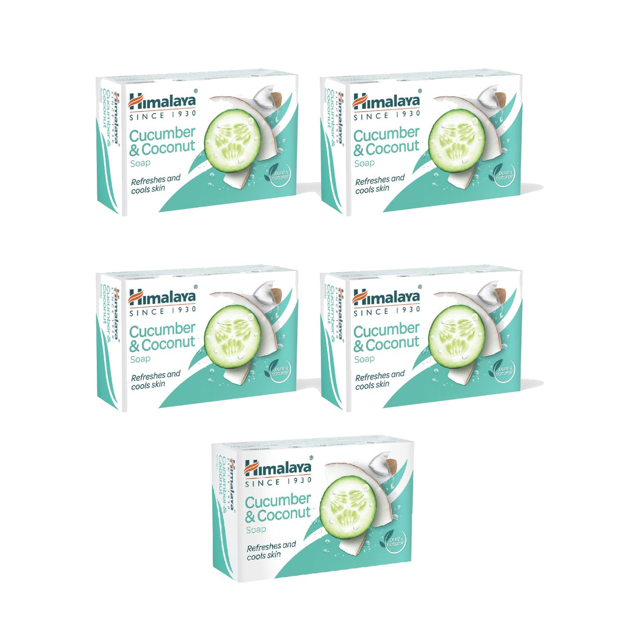 Himalaya SINCE 1930 Himalaya Herbals Refreshing Cucumber Soap And Coconut Soap, 125G (Pack of 5)