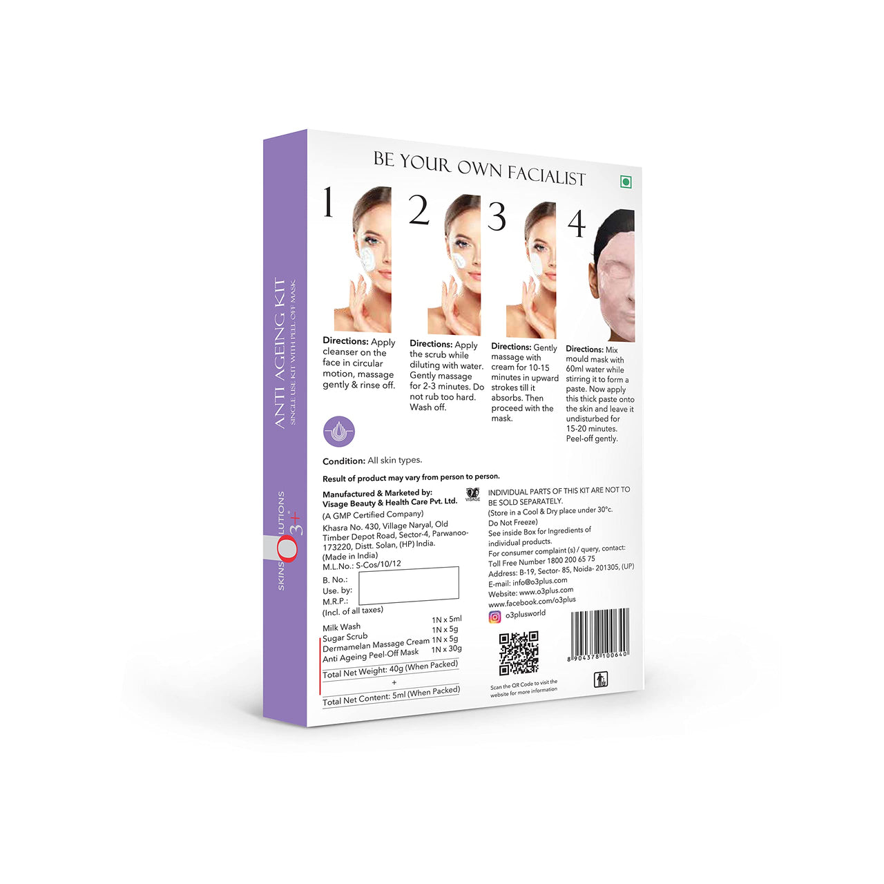 O3+ Anti Ageing Facial kit Brightening & Finelines Reducer With Peel off Mask 40gm+5ml