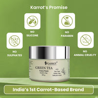 Karrot Natural Skincare Green Tea Face Pack for Acne and Dark Spots, Deeply Cleanses, Purifies, Controls Oil, Made with Tea Tree, Salicylic Acid, Neem Oil, For Women and Men, All Skin Types, 100gms