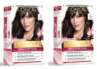 L Oréal Paris Excellence Creme Hair Color, 3 Dark Brown, (72ml+100g) (PACK OF 2)