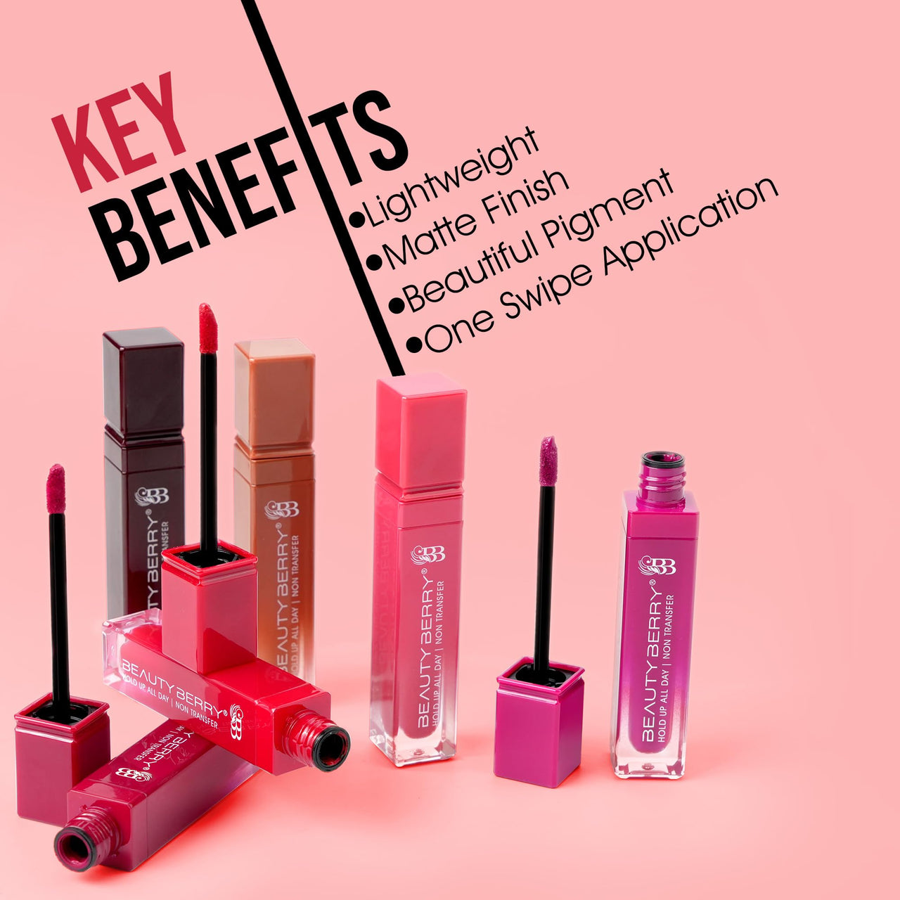 Beauty Berry Hold Up All Day Liquid Lipstick | Long Lasting, Non Transfer Matte Lipstick | Highly Pigmented, Smooth One Swipe Application & Lightweight Liquid Lipstick for Women (05 - Paper Flower, 7.5g)