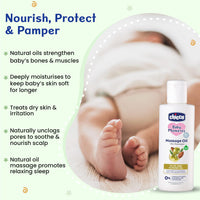 Chicco Baby Moments Massage Oil, New Advanced Non-sticky & Moisturizing Formula with Natural Ingredients to Prevent Dryness, Suitable for Baby’s Skin, Hair & Scalp, No Phenoxyethanol & Parabens (100ml)
