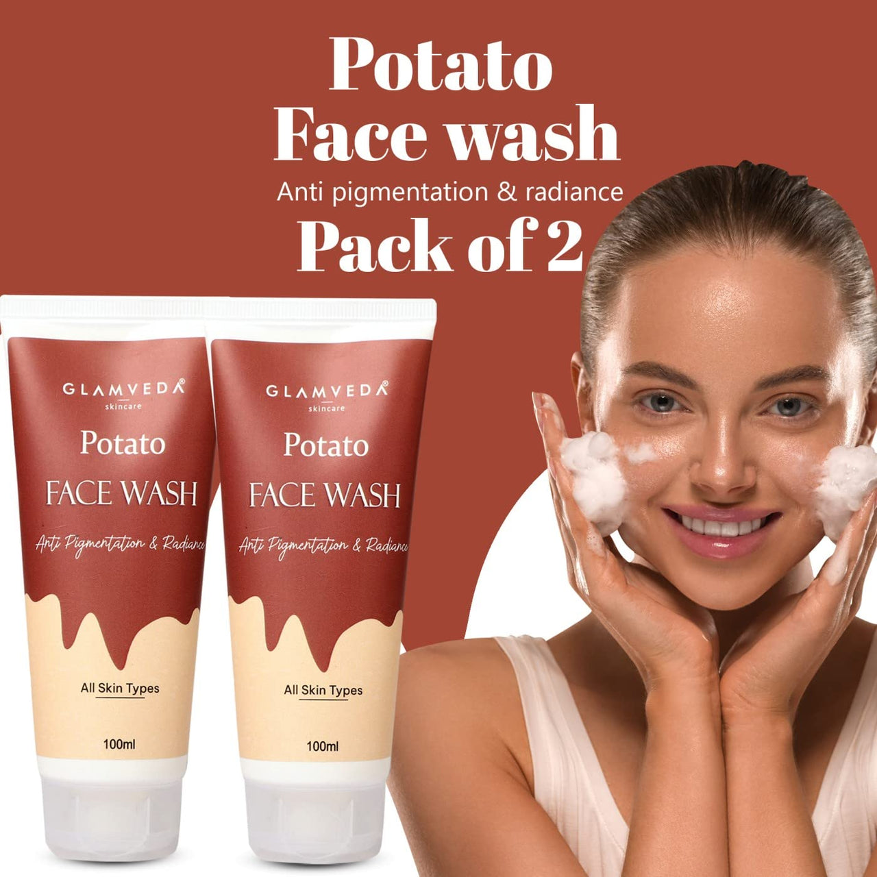 Glamveda Potato Anti Pigmentation Face wash | Reduces Hyperpigmentation & Clarifies skin | No Paraben, SLS, silicone | All Skin Types | Pack of 2