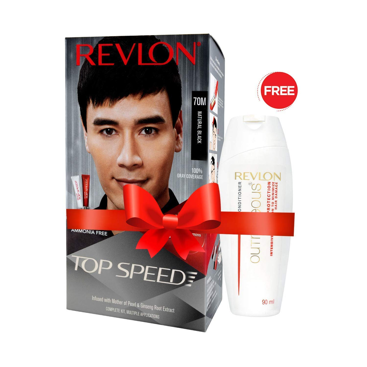 Revlon Top Speed Hair Color for Men Natural Black with Outrageous Conditioner 190ml | 100% Grey Coverage in 5 Minutes | Prevent Fading, add Volume, Softness & Shine to Hair