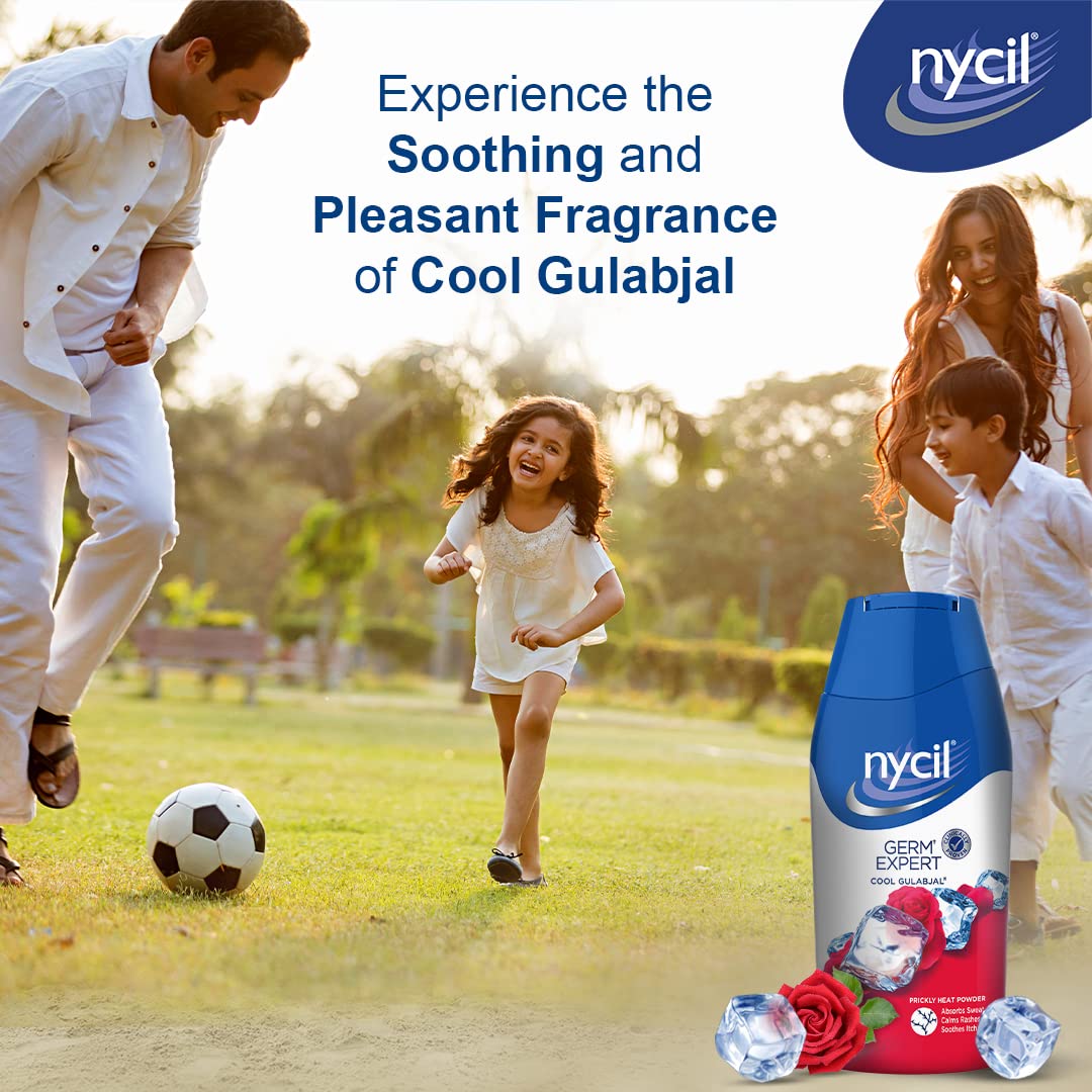 Nycil Germ Expert Cool Gulabjal Prickly Heat and Cooling Powder - 400 g | Get Relief from Skin Problems