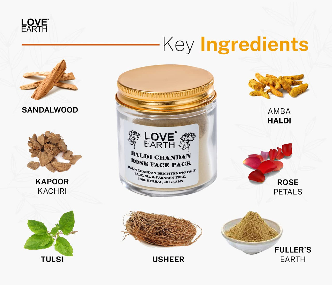 Love Earth Haldi Chandan Rose Face Pack With Amba Haldi & Chandan, For Face & Body, Paraben Free 30gm