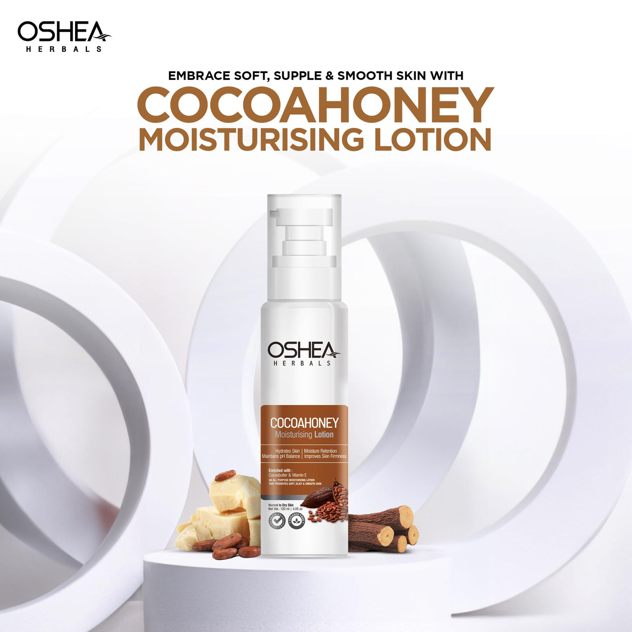 Oshea Herbals CocoaHoney Moisturising Lotion for Normal to Dry Skin Type | Improves Skin Firmness with Moisture Retention & Skin Hydration | Enriched with Cocoa butter & Vitamin E 120 ml