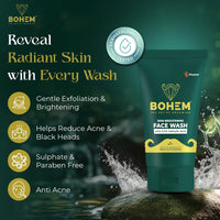 BOHEM Skin Brightening Face Wash for Men |100ml Pack of 1 | Anti Acne FaceWash for Glowing & Brightening Skin with 0.5% Salicylic Acid, Goodness of Black Tea Extract & Glycerine | All Skin Types