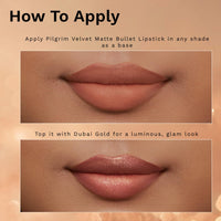 Pilgrim Glitter Lipstick For Women 4.2gm | Dubai Luxe Lifestyle - Dubai Gold Shade | Lipstick Infused with Vitamin E & Olive Oil | Glitter Formula With Matte Finish | Non Drying | All Skin Types