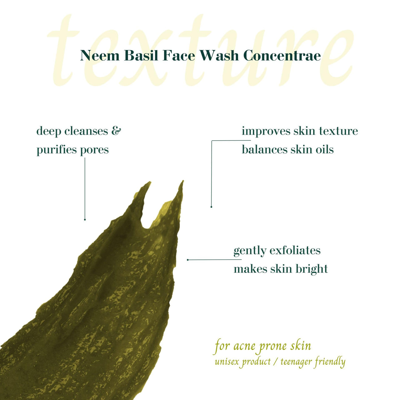 Rustic Art Organic Neem Basil Face Wash Concentrate | Anti acne, sulphate free cleanser for women & men | 125g