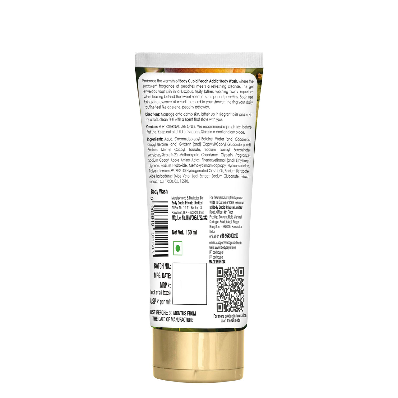 Body Cupid Peach Addict Body Wash | No Parabens, Sulphates or Silicones | Fruity & Refreshing | Luxury Shower Gel | 150ml