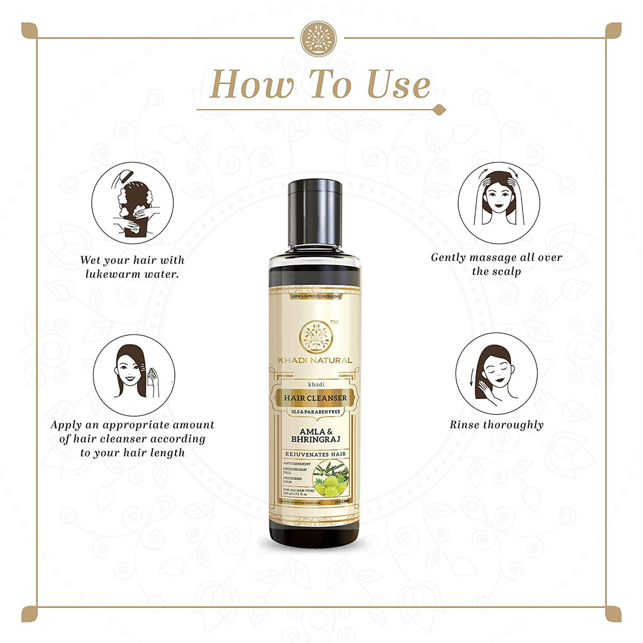 Khadi Natural (TM) Amla and Bhringraj Hair Cleanser(Shampoo), SLS and Paraben Free, 210ml