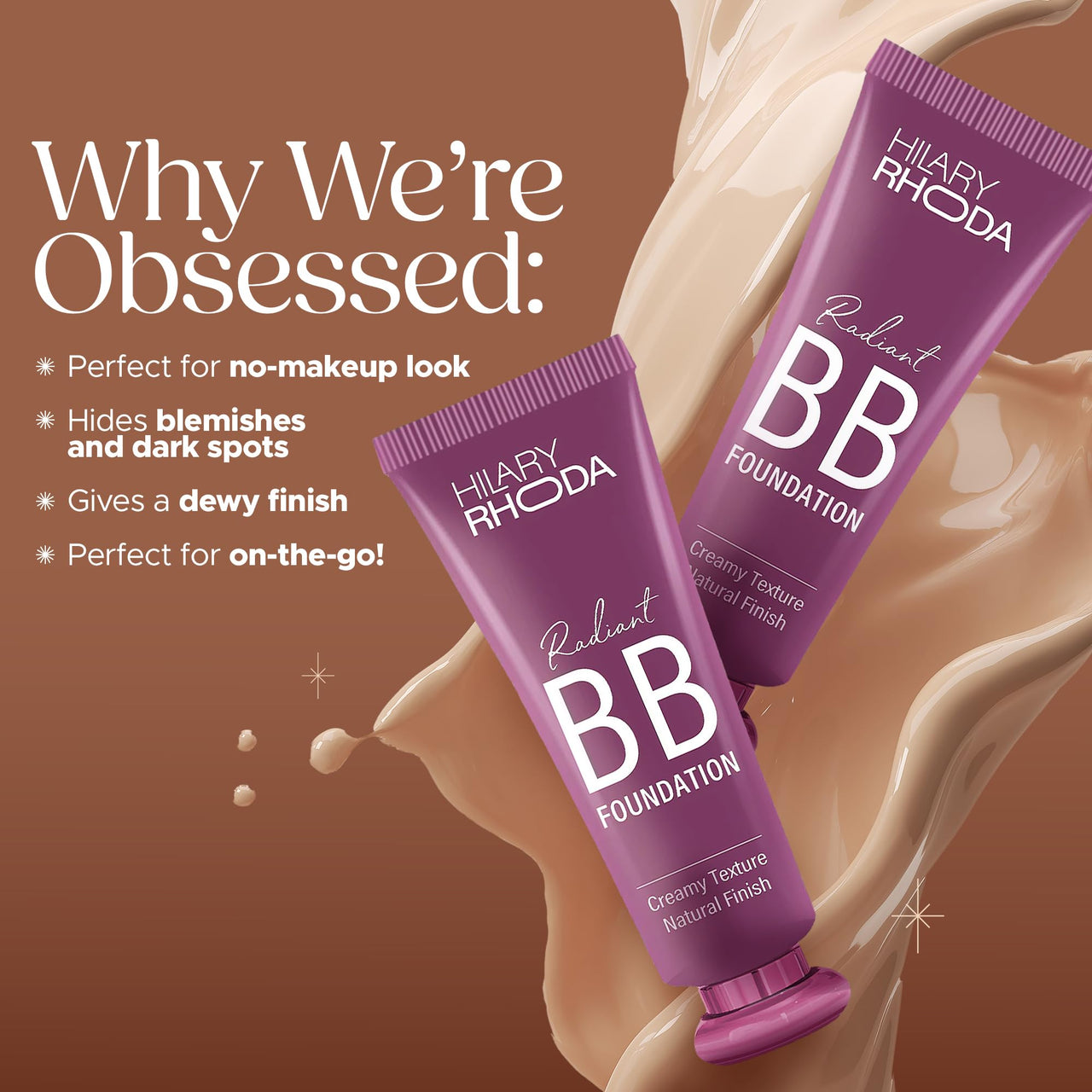 Hilary Rhoda Radiant BB Foundation | Ultra-Creamy & Lightweight Formula | 9 to 5 Stay | Hides Blemishes & Dark Spots | Blends Easily | Dewy Finish | 60g (Natural| Shade 04)