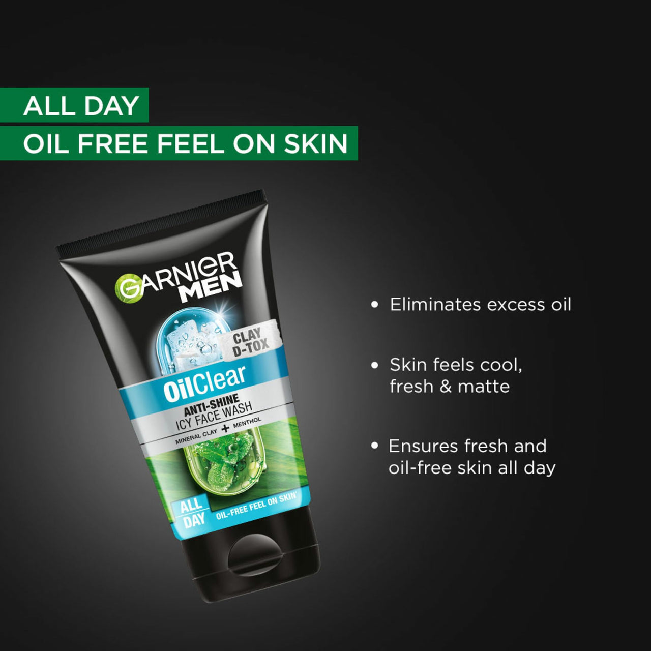 Garnier Men, Face Wash, Balances Oil Level in Skin, OilClear Clay D-Tox, 150 g