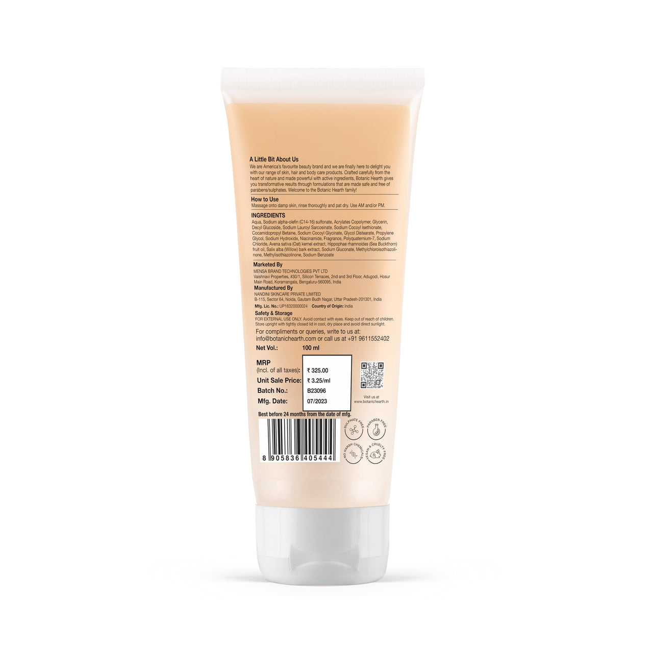 Botanic Hearth Oat & Niacinamide Cleanser Face Wash Enriched with Seabuckthorn fruit oil, Willow Bark Extract | Ideal for Sensitive Skin | for Women & Men | Sulphate & Paraben Free | 100ml