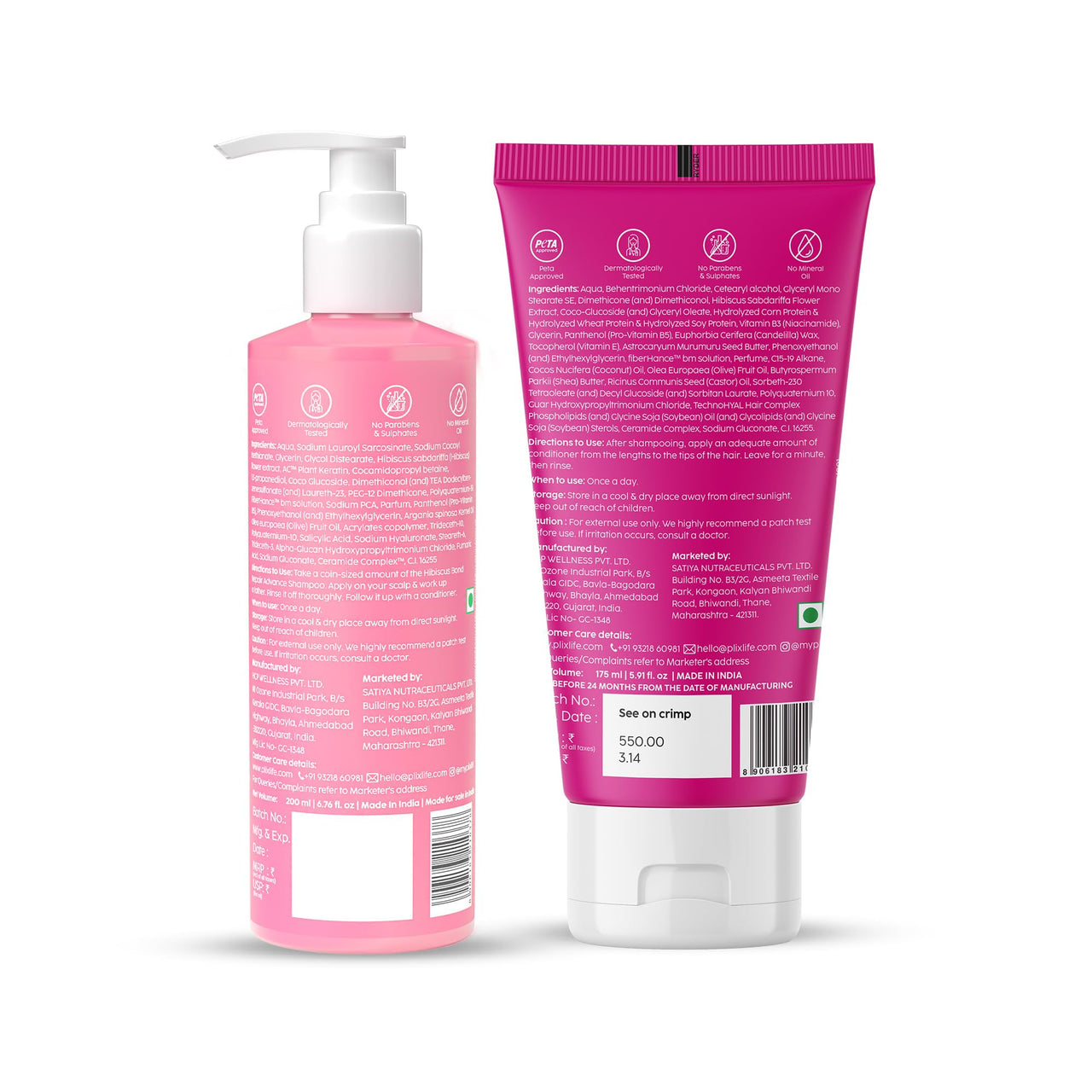 PLIX - THE PLANT FIX - Hibiscus Bond Repair Shampoo (200ml) + Conditioner (175ml) | Repairs Molecular Structure & Reduces Breakage | FiberHance™ & TechnoHYAL Hair Complex