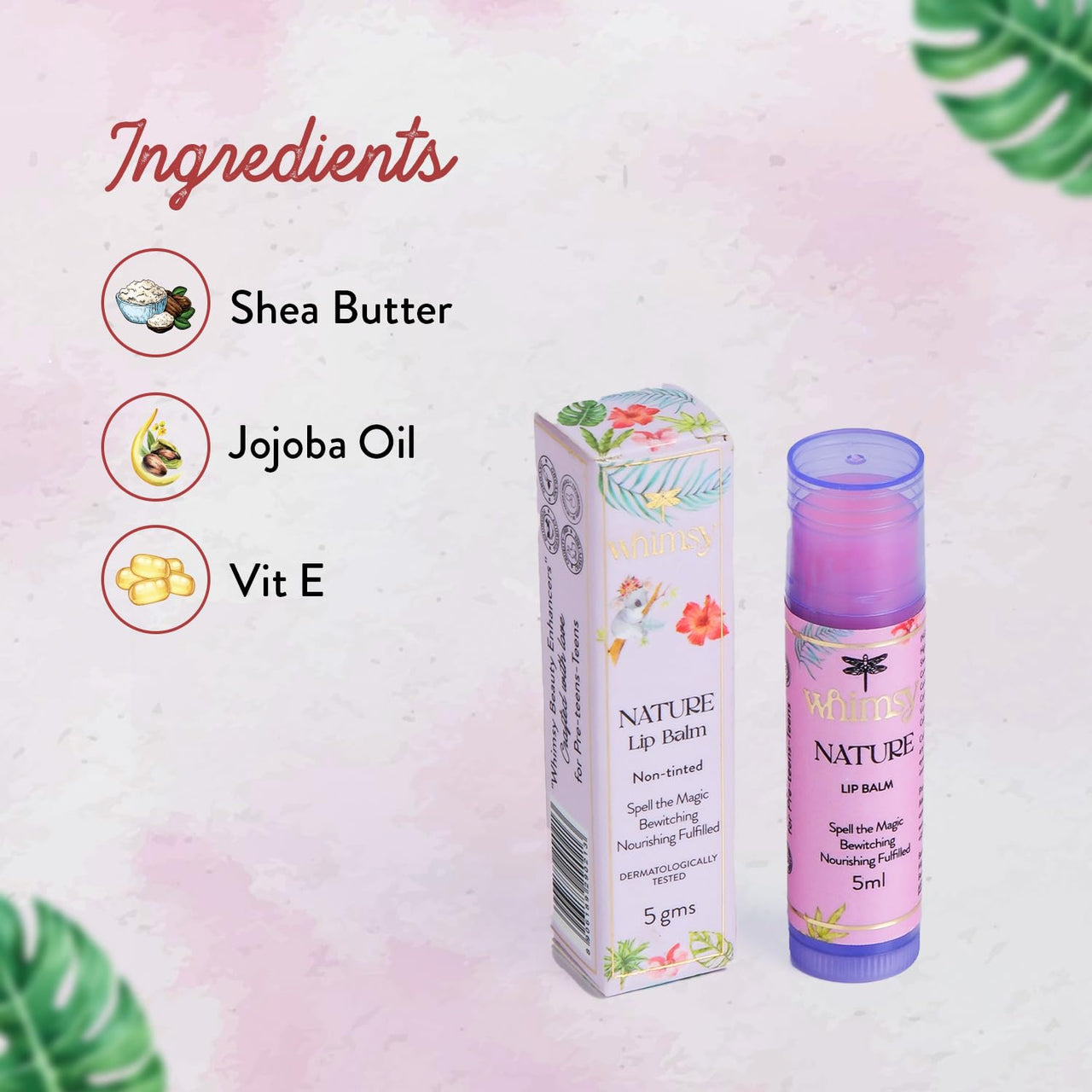 Whimsy Natural Organic Tinted Lip Balm for Kids - Hydrating and Nourishing for Dry & Chapped Lips - All Skin Types - Intense Care for Soft, Smooth, Moisturized Lips (Nature)
