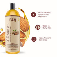 Rey Naturals Cold Pressed Sweet Almond Oil For Skin & Hair Growth - 200ml | Pure Almond Oil For Skin Face Massage | Rich In Vitamin-E | Badam Oil For Soft, Shiny & Dandruff Free Hair
