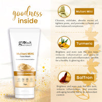 Globus Naturals Multani Mitti Face Wash, Enriched With Turmeric & Saffron, For Pimple Control, Suitable For Oily & Acne Prone Skin, 75 gm