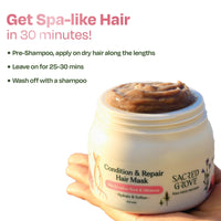 Sacred Grove Condition & Repair Hair Mask | Hydrates Rough & Dry Hair | Marshmallow Root, Flaxseed & Hibiscus | Made with 10 Potent Raw Herbs | At-Home Hair Spa | Paraben, Sulphate-Free | 200 gms