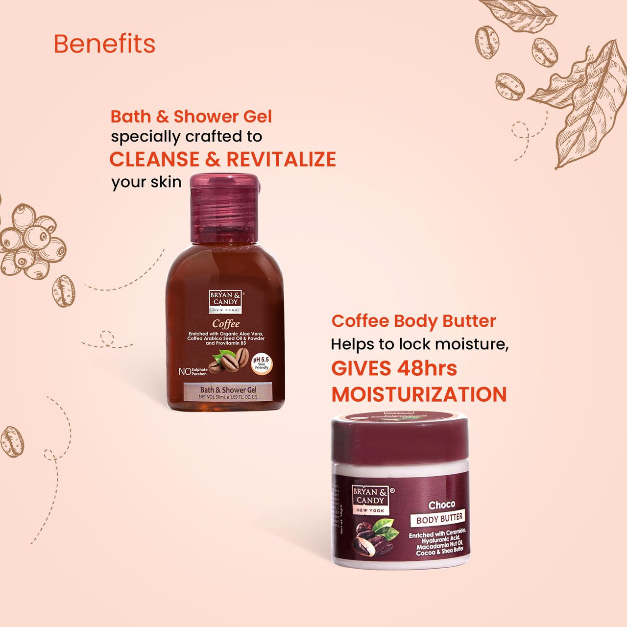 Bryan & Candy Coffee Bath Kit Women's Day Gift Set For Women & Men | Choco Body Butter, Face Wash, Face Scrub, Face Mask, Bath & Shower Gel | Vegan, pH 5.5, SLS & Paraben-Free |