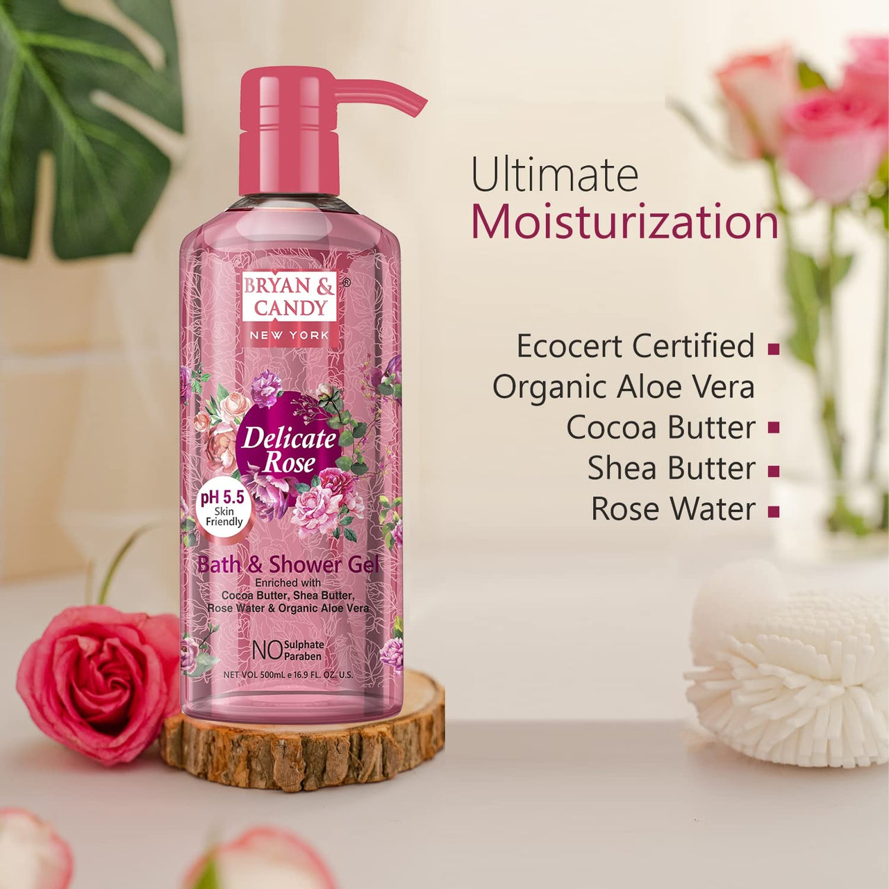 Bryan & Candy Shower Gel with Aloe Vera. Gentle, Moisturizing Body Wash for Soft, Supple Skin (Delicate Rose Shower Gel, 500ml)