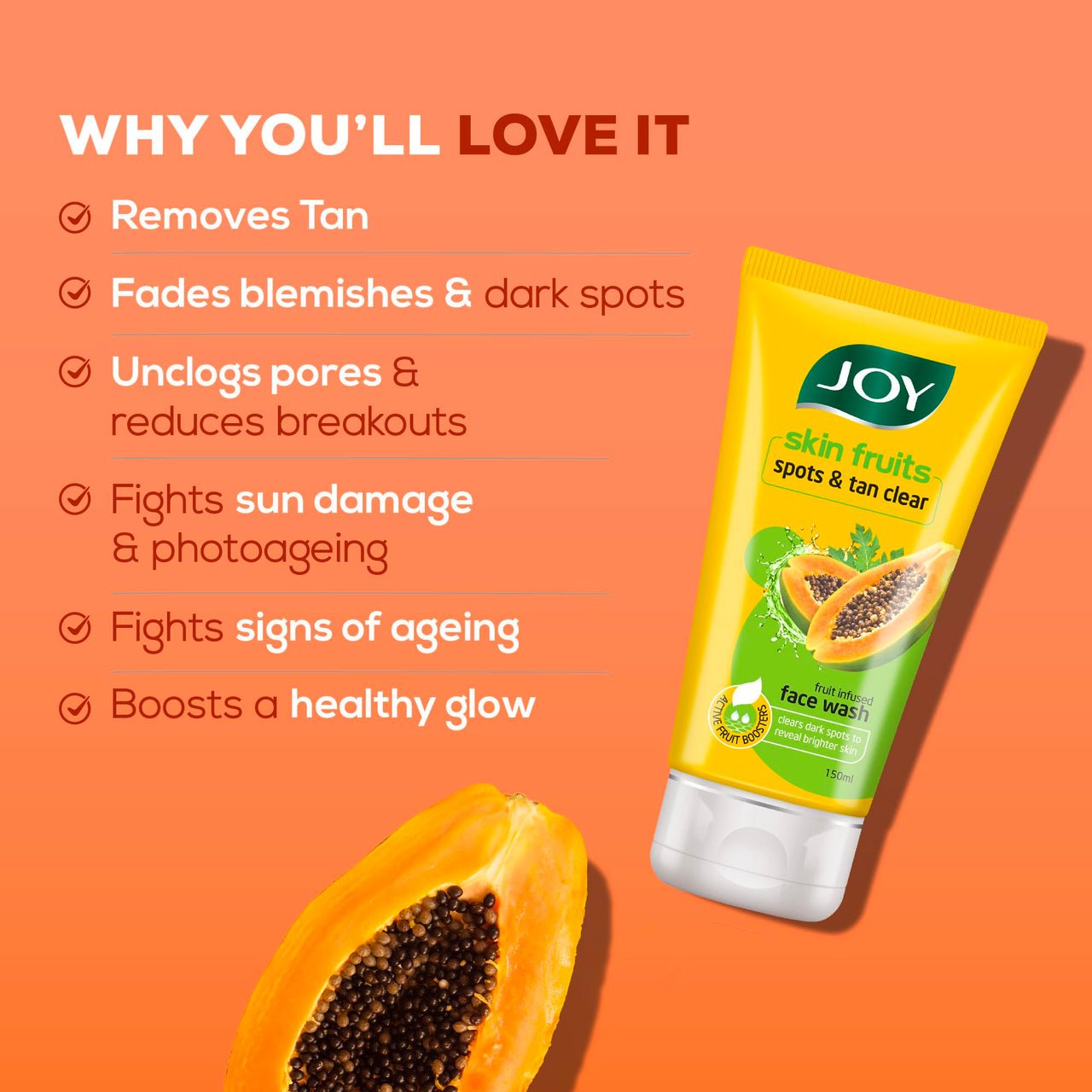 JOY Face Wash Combo Pack|Skin Fruits Brightening, Ubtan Tan Removal & Blemish Minimizing, And Spots & Tan Clear |For Radiant, Clear, And Healthy Skin (3 X 150Ml)