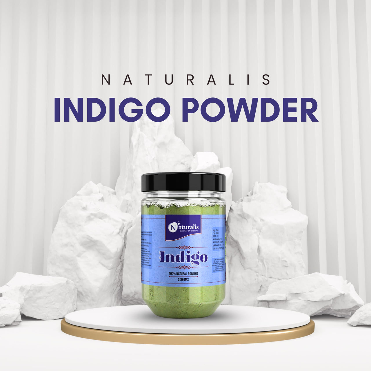 Naturalis Indigo Powder for Hair Black | Indigo Powder 200 Grams - Natural Hair Colouring | No Added Colors - Plant Based Hair Color Leaf | Vibrant & Nourishing