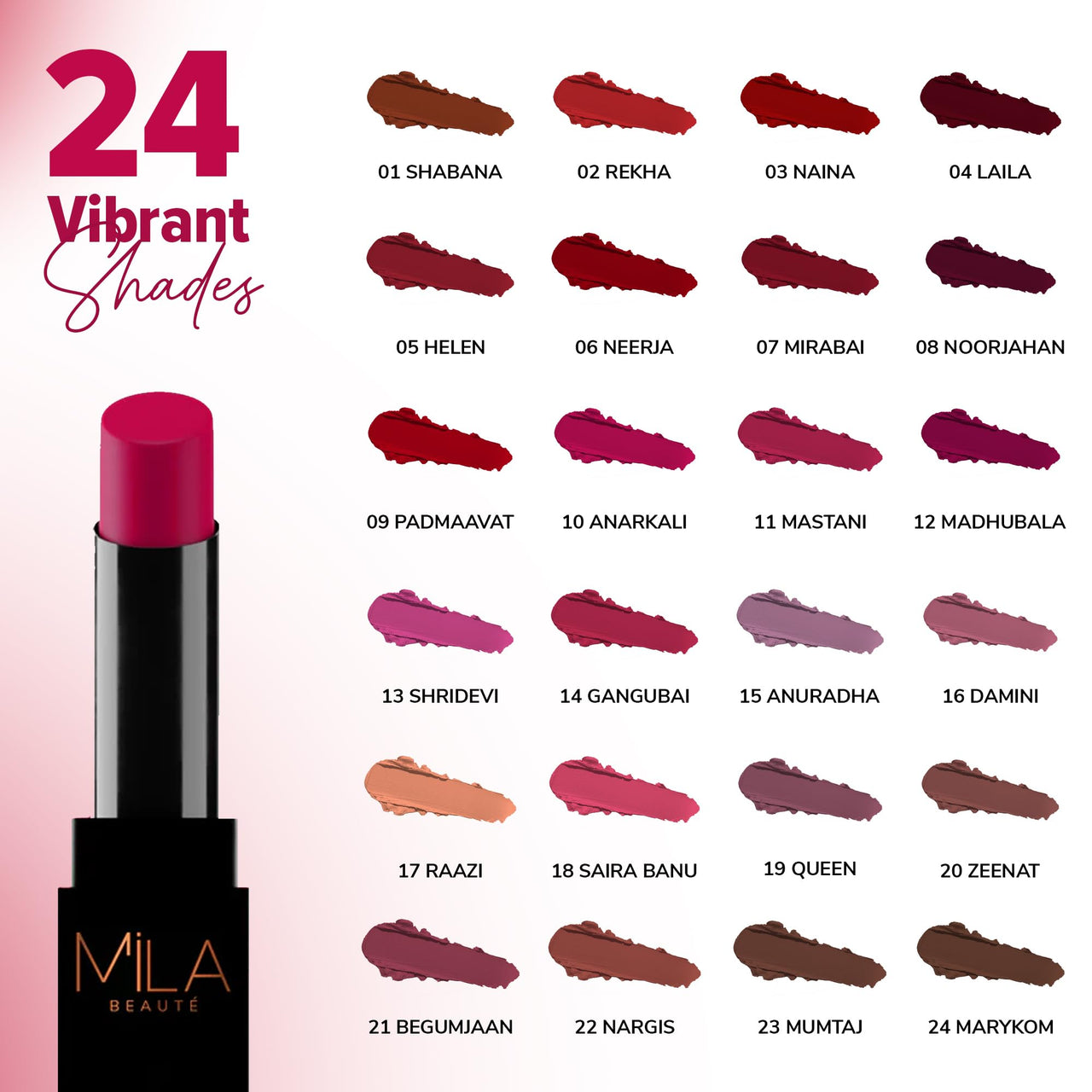 Mila Beauté Pro Matte Lipstick | Highly Pigmented & Long lasting | Semi Matte Finish | Light Weight Lipstick | Single Swipe Application | Luxurious Lip Color | Shade - (Padmaavat, 4.2g)