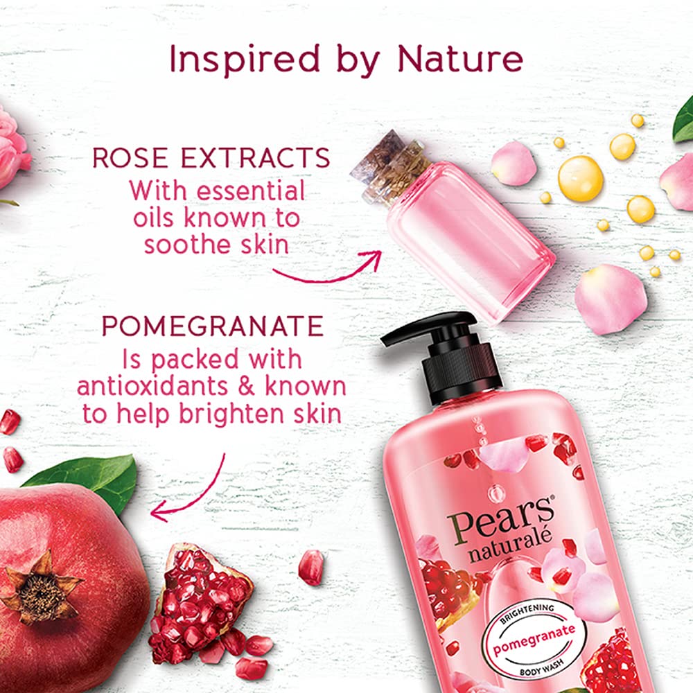 Pears Naturale Brightening Pomegranate Bodywash With Glycerine, Paraben Free, Soap Free, Eco Friendly, Dermatologically Tested, 750 ml (Pack of 2)